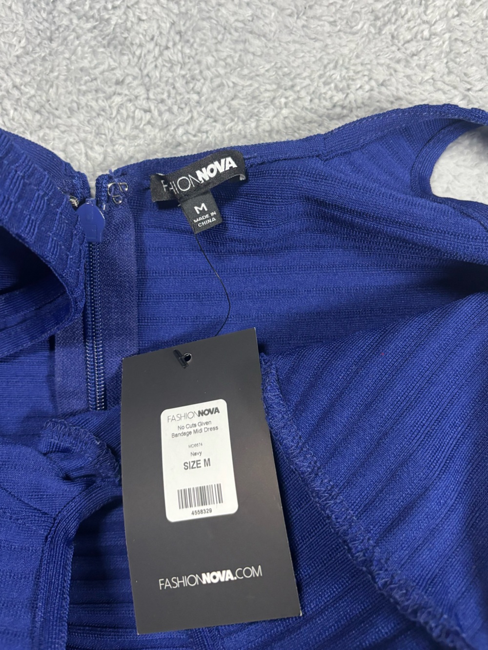 Fashion Nova Royal Blue Ribbed Lace-Up Midi Dress - Picture 3 of 5